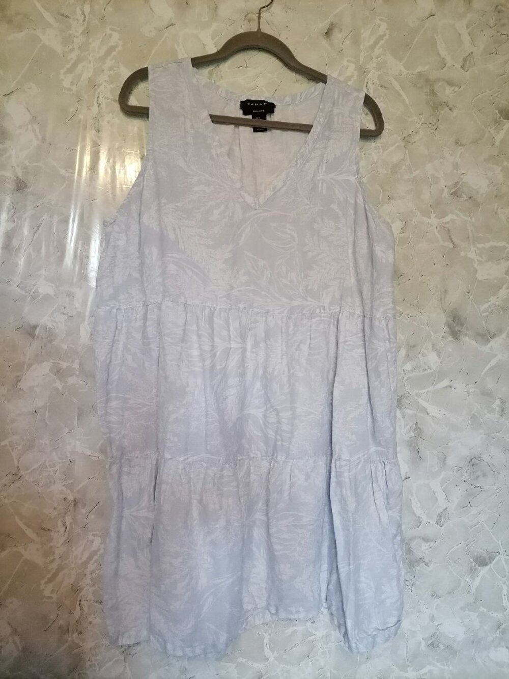 Tahari Dress Women's Linen Sleeveless V-Neck Tiered Size 1X Cottagecore